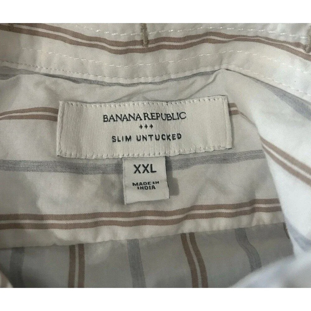 Banana Republic Button-Up Shirt Men 2XL Slim Untucked Stripe Long Sleeve Cotton